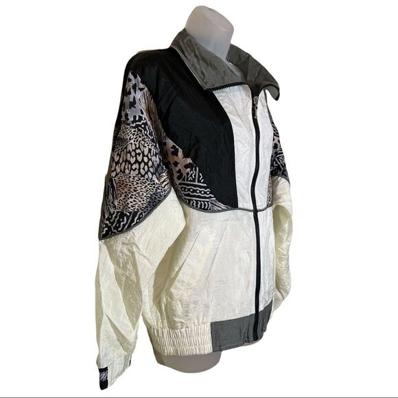 Vintage Ville Franche 1990s Colorblock Windbreaker Jacket Animal Print M - Picture 2 of 16